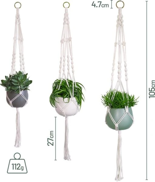 Gadgy Plantenhanger Macramé 3 Stuks - Luxe Gevlochten Touw Katoen - Plantenpot Ophangen - Hangpot -Tuinwerk Verkoop