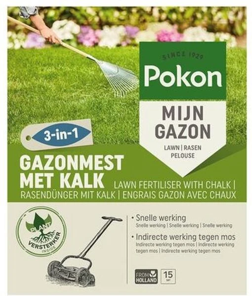 Pokon Gazonmest Met Kalk - 2kg - Mest - Geschikt Voor 30m² - 120 Dagen Voeding -Tuinwerk Verkoop