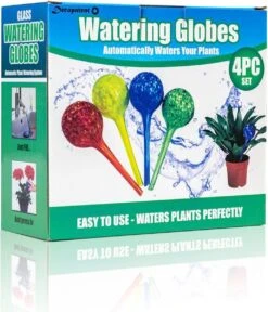 Merkloos Decopatent® 4 Stuks - Waterdruppelaar Voor Planten - Watergever - Glas - Waterbollen - Watergeefsysteem - Plantenbollen - Groen -Tuinwerk Verkoop 1029x1200