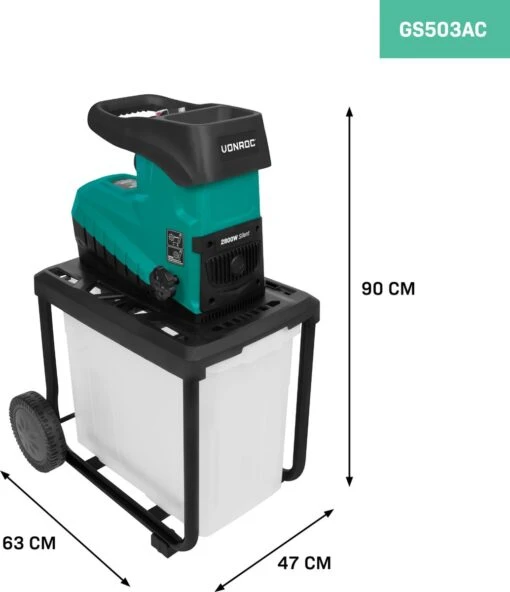 VONROC Stille Hakselaar/Shredder 2800W – Voor Takken Tot Ø45mm – Incl. 60L Opvangbak & Duwstok -Tuinwerk Verkoop 1034x1200 1