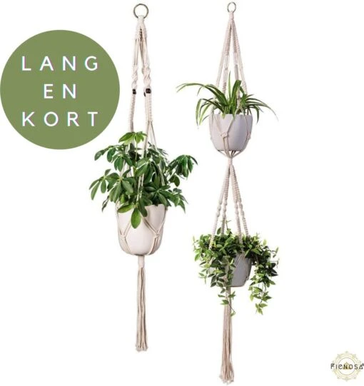 Plantenhanger Macrame Set Van 2 - Plantenhanger Met Ruimte Voor 3 Potten - Luxe Gevlochten Touw 100% Katoen - Duurzaam - Plantenbakken - Bloempotten - Macramé Stijl Hanger Voor Bloempotten - Hangpot - Fienosa -Tuinwerk Verkoop 1131x1200 2