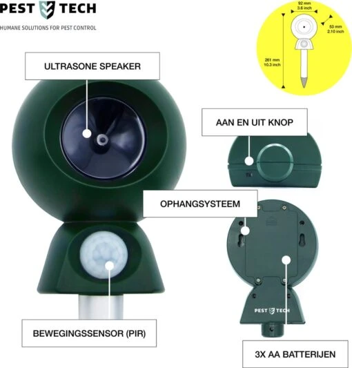 Pest Tech - PT-200 - Kattenverjager - Ultrasone Kattenverjager - Kattenschrik - Zonneenergie - Marterverjager -Zonder Solar Paneel - *Zonder Batterijen Inclusief -Tuinwerk Verkoop