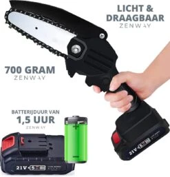 Zenway - Mini Kettingzaag - Snoeizaag - Kettingzaag - Kettingzaag Elektrisch Met 1 Accu- Inclusief Koffer - 1 Extra Accu - Zwart -Tuinwerk Verkoop 1155x1200 1