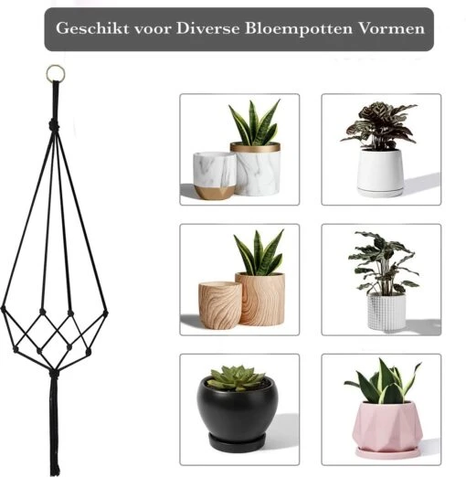 9 Stuks Zwart Macrame Plantenhangers - Boho Handgeweven Katoen Hangpot Voor Binnen/Buiten - Hangende Bloempot Met Kralen - Macramé Touw/Koord Hangplant Houder - Bohemian Wandhanger Decoratie - Plant Hanger - Verticale Tuin Bloempothouder Planthanger -Tuinwerk Verkoop 1173x1200 1