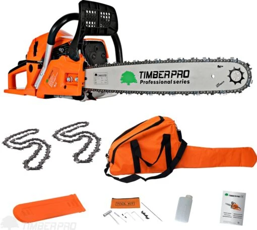 TIMBERPRO - Kettingzaag – Benzine - 62 Cc - Zwaardlengte 50 Cm - Transportzak - 2e Ketting -Tuinwerk Verkoop 1200x1072 1