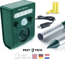 Pest-Tech PT-221 | Ultrasone Kattenverjager Op Zonneenergie | Kattenschrik | Marterverjager | Dierenverjager | Kattenafweermiddel | Ongedierte Verjager - Met USB Oplaadkabel -Tuinwerk Verkoop 1200x1089 1