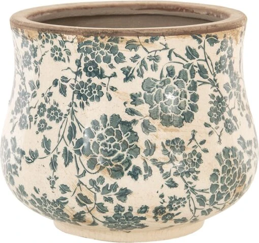 Clayre & Eef Bloempot Ø 15x13 Cm Beige Groen Keramiek Rond Bloemen Bloempot Binnen Plantenpot Plant Pot -Tuinwerk Verkoop 1200x1125 2