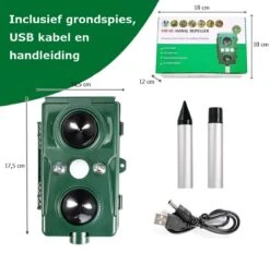 Cosas & Más - Ultrasone Kattenverjager - Marterverjager - Kattenschrik - Vogelverschrikker - Flashlight - Zonne Energie - Met USB Kabel -Tuinwerk Verkoop 1200x1125 5