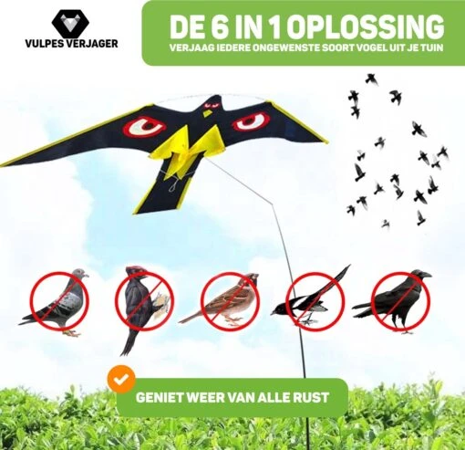 Vulpes Verjager® Vogelverjager - Duivenverjager - Vogelverschrikker - Reigerverschrikker - Kite Hawk - Complete Set - Pro Versie -Tuinwerk Verkoop 1200x1159 3