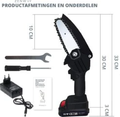 Zenway - Mini Kettingzaag - Snoeizaag - Kettingzaag - Kettingzaag Elektrisch Met 1 Accu- Inclusief Koffer - 1 Extra Accu - Zwart -Tuinwerk Verkoop 1200x1169 3