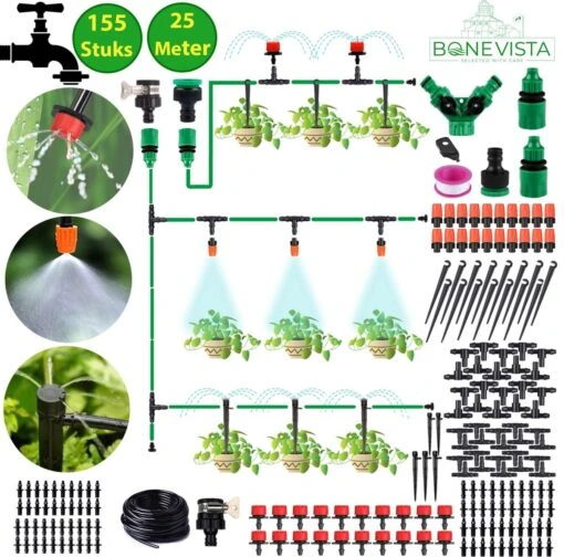 Bone Vista® 155 Stuks Water Druppelslang Irrigatiesysteem Tuin – Bewateringssysteem & Druppelsysteem -Tuinwerk Verkoop 1200x1187 2