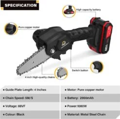 Violeworks® Accu Kettingzaag - Snoeizaag - Mini Kettingzaag - Handkettingzaag - Ook Voor Makita - Elektrische Kettingzaag - Elektrische Snoeischaar - Op Batterij - 2900 MAh - 1080W - 88V -Tuinwerk Verkoop 1200x1192 4