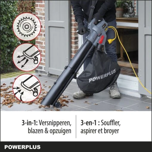 Powerplus POWEG9013 Elektrische Bladblazer - Bladzuiger En -versnipperaar - 3300W - Blazen - Zuigen - Versnipperen - Incl. 40L Opvangzak -Tuinwerk Verkoop 1200x1200 1080