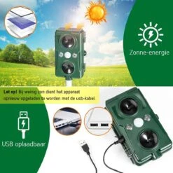 Cosas & Más - Ultrasone Kattenverjager - Marterverjager - Kattenschrik - Vogelverschrikker - Flashlight - Zonne Energie - Met USB Kabel -Tuinwerk Verkoop 1200x1200 1250