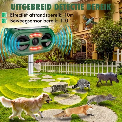 DynaBright - Solar Kattenverjager - Marterverjager - Waterdicht - Honden En Kattenschrik - Muizenverjager - Vogelverjager - Oplaadbare Batterijen - Bewegingssensor - Zonne-energie - USB Lader -Tuinwerk Verkoop 1200x1200 1260