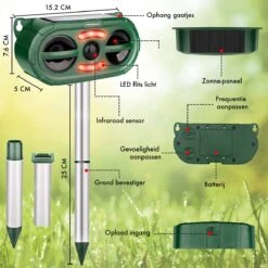 DynaBright - Solar Kattenverjager - Marterverjager - Waterdicht - Honden En Kattenschrik - Muizenverjager - Vogelverjager - Oplaadbare Batterijen - Bewegingssensor - Zonne-energie - USB Lader -Tuinwerk Verkoop 1200x1200 1261