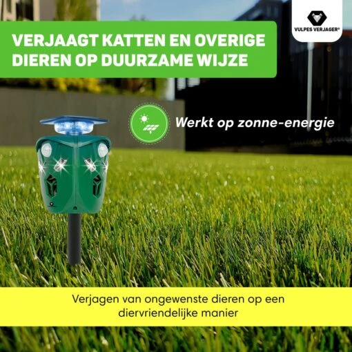 Vulpes Verjager® Ultrasone Kattenverjager Op Zonneenergie - Kattenschrik - Marterverjager - Waterdicht, 360° Bescherming & 20m Bereik - Afweermiddel Voor Vogels, Katten, Muizen Etc. -Tuinwerk Verkoop 1200x1200 1324