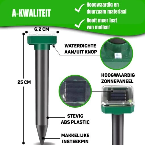 Jork - Mollenverjager - Mollenverjager Op Zonne Energie - Mollenbestrijding - Muizenverjager - Muizenval Diervriendelijke - 4 Stuks - Diervriendelijk - Zonne Energie - Waterdicht - V2 - 2023 Model -Tuinwerk Verkoop 1200x1200 1359