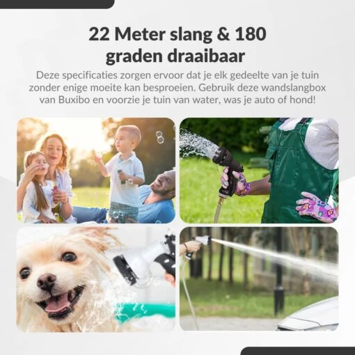 Buxibo - Wandslangenbox 20 Meter + 2 Meter - Tuinslang Met Haspel - 9 Sproei Standen - Slangenhouder 180° Draaibaar - Tuinslanghaspel Zwart+ Gratis Sproeier - Zwart -Tuinwerk Verkoop 1200x1200 154