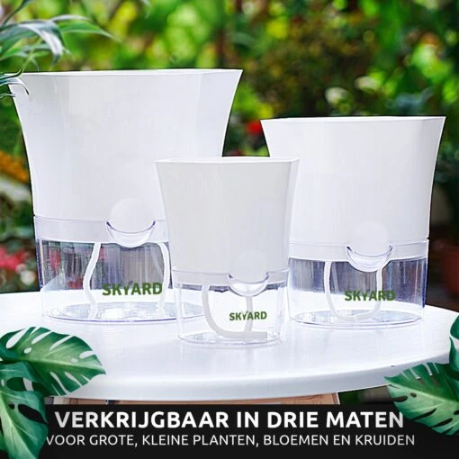 SKYARD® 3 Stuks Zelfwaterende Bloempot Maat M – Milieuvriendelijk Watergeefsysteem Kamerplanten – Zelfwatergevende Pot – Bloempot Met Waterreservoir – Selfwatering Pot – Wit -Tuinwerk Verkoop 1200x1200 672