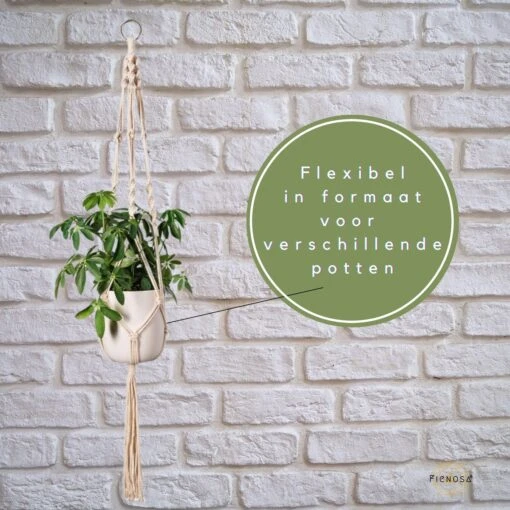 Plantenhanger - Plantenhanger Macrame - Set Van 2 - Wit - Knopen - Luxe Gevlochten Touw - Met Ophang Haken - Fienosa -Tuinwerk Verkoop 1200x1200 703