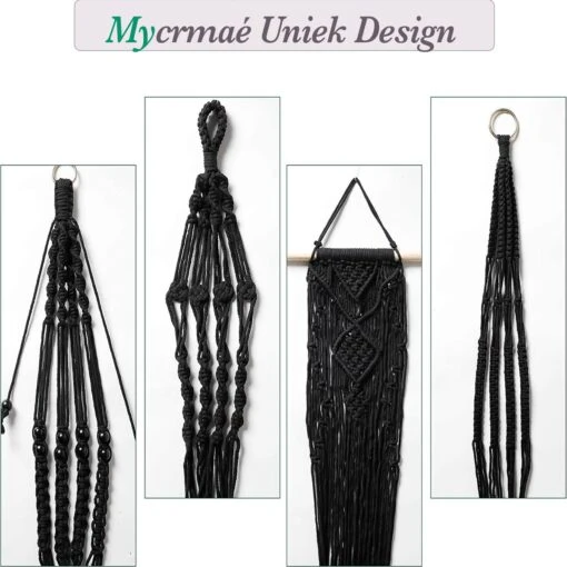 4 Stuks Luxe Macrame Plantenhangers - Boho Handgeweven Katoen Hangpot Voor Binnen/Buiten - Hangende Bloempot Met Kralen - Macramé Touw/Koord Hangplant Houder - Bohemian Wandhanger Decoratie - Plant Hanger - Verticale Tuin Bloempothouder Planthanger -Tuinwerk Verkoop 1200x1200 704