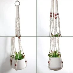 4 Stuks Plantenhangers - Boho Handgeweven Katoen Hangpot Voor Binnen/Buiten - Bloempot Met Kralen - Macramé Touw/Koord Hangplant Houder - Bohemian Wandhanger Decoratie - Verticale Tuin Plant Hanger Bloempothouder Planthanger Wit -Tuinwerk Verkoop 1200x1200 712