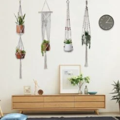 4 Stuks Plantenhangers - Boho Handgeweven Katoen Hangpot Voor Binnen/Buiten - Bloempot Met Kralen - Macramé Touw/Koord Hangplant Houder - Bohemian Wandhanger Decoratie - Verticale Tuin Plant Hanger Bloempothouder Planthanger Wit -Tuinwerk Verkoop 1200x1200 713