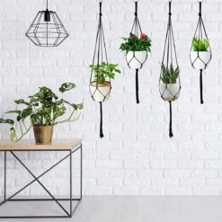 9 Stuks Zwart Macrame Plantenhangers - Boho Handgeweven Katoen Hangpot Voor Binnen/Buiten - Hangende Bloempot Met Kralen - Macramé Touw/Koord Hangplant Houder - Bohemian Wandhanger Decoratie - Plant Hanger - Verticale Tuin Bloempothouder Planthanger -Tuinwerk Verkoop 1200x1200 720