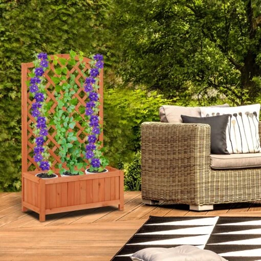 Relaxdays Plantenbak Met Klimrek - Bloembak Trellis - Rankhulp Hout - Voor Klimplanten -Tuinwerk Verkoop 1200x1200 753