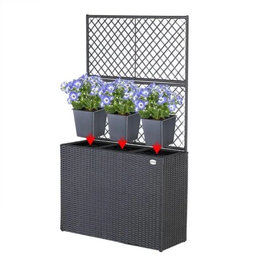 Casaria Polyrattan Plantenbak - Met Klimoprek - 3 Bakken Zwart -Tuinwerk Verkoop 1200x1200 764