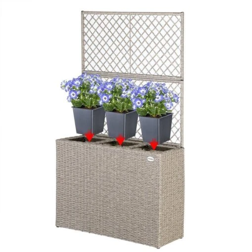 Casaria Polyrattan Bloembak – 3 Bakken Klimophek - Crème -Tuinwerk Verkoop 1200x1200 772