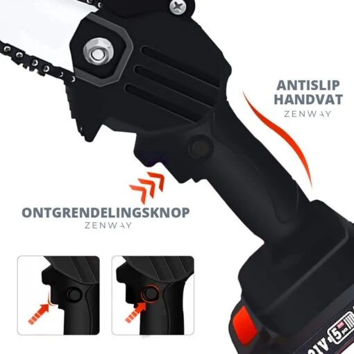 Zenway - Mini Kettingzaag - Snoeizaag - Kettingzaag - Kettingzaag Elektrisch Met 1 Accu- Inclusief Koffer - 1 Extra Accu - Zwart -Tuinwerk Verkoop 1200x1200 789