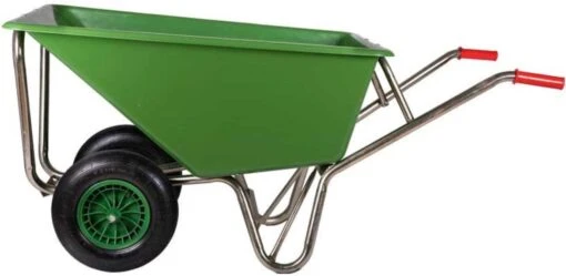 Kruiwagen Met Dubbel Luchtwiel Stal Eco Groen 160 Liter -Tuinwerk Verkoop 1200x586 1