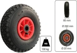 Benson Bolderkarwiel Steekwagenwiel Met Luchtband 3.00-4 | Asgatdiameter 20mm Rollager | Hoogte Wiel 26cm -Tuinwerk Verkoop 1200x826