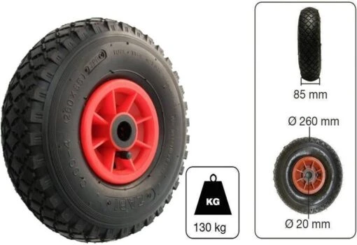 Benson Bolderkarwiel Steekwagenwiel Met Luchtband 3.00-4 | Asgatdiameter 20mm Rollager | Hoogte Wiel 26cm -Tuinwerk Verkoop