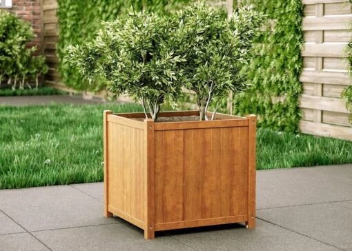 Houten Plantenbak Met Wieltjes 50x50 - Geolied Duurzaam FSC Acaciahout – Bloembak Buiten - Plantenbakken Buiten - Perfecthomeshop -Tuinwerk Verkoop 1200x857 2