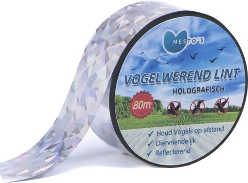 Nesto’s® Professionele Vogel Afschrik Lint - 80 Meter - Holografische Vogelverschrikker Voor Duiven - Diervriendelijke Vogelverjager - Vogel Afschrik Lint - Duivenverjager - Anti Vogels - Afschriktape - Reigerverjager - Reigerverschrikker -Tuinwerk Verkoop 1200x886 3