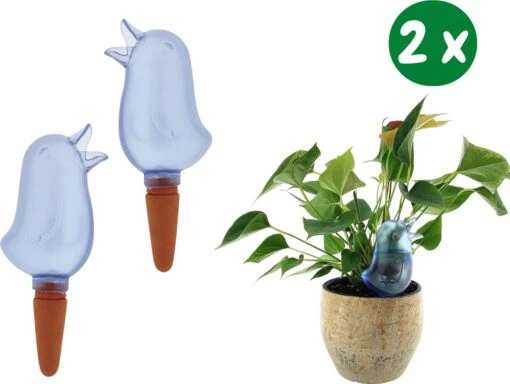 JS Drippy - Waterdruppelaars Set Van 2 Stuks - Druppelaar Vogel - Druppelsysteem Planten - Watergeefsysteem Kamerplanten - Waterbol - Blauw -Tuinwerk Verkoop