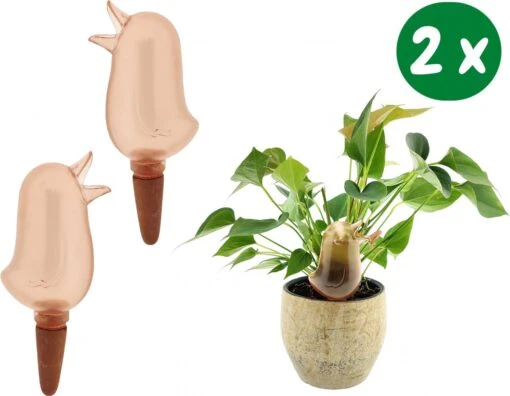 JS Drippy - Waterdruppelaars Set Van 2 Stuks - Druppelaar Vogel - Druppelsysteem Planten - Watergeefsysteem Kamerplanten - Waterbol - Roze -Tuinwerk Verkoop