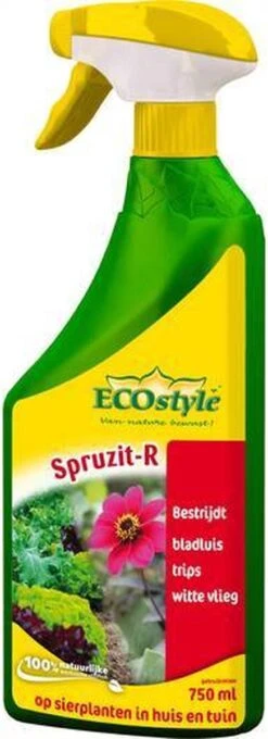 ECOstyle Spruzit-R Insecten Bestrijdingsmiddel Spray - Bladluis, Trips, Witte Vlieg - 100% Plantaardig - Binnen & Buiten - Gebruiksklaar - 750 ML -Tuinwerk Verkoop 436x1200