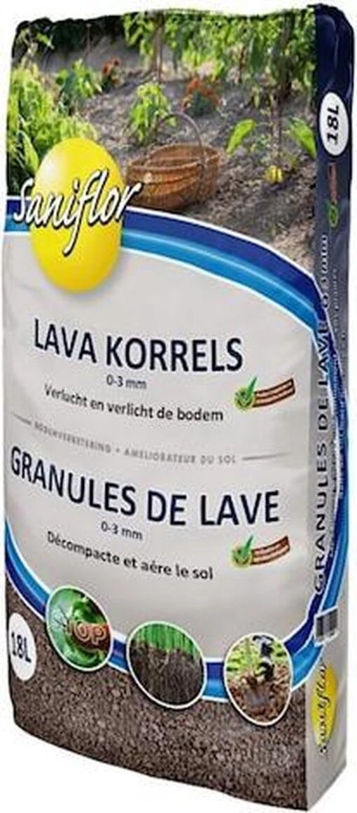 Lava Lavagruis Lavakorrel 18L (+- 20 Kg) Grof Lavameel (korrel) 0-3mm - Bodemverbeteraar -Tuinwerk Verkoop