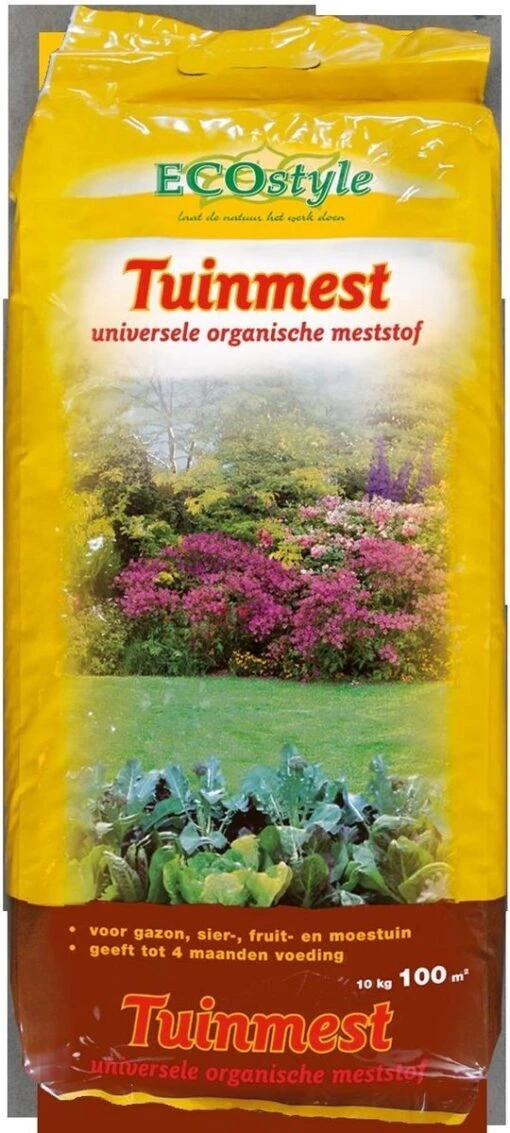 ECOstyle Tuinmest Organische Meststof - Border & Siertuin - Natuurlijke Meststof Gazon - 120 Dagen Voeding- 100 M² - 10 KG -Tuinwerk Verkoop