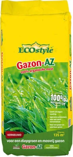 ECOstyle Gazon AZ Organische Gazonmest – Voor Diepgroen En Sterk Gazon – Geeft Tot 120 Dagen Voeding – Werkt Tegen Mos - 265 M² - 20 KG -Tuinwerk Verkoop 562x1200 1