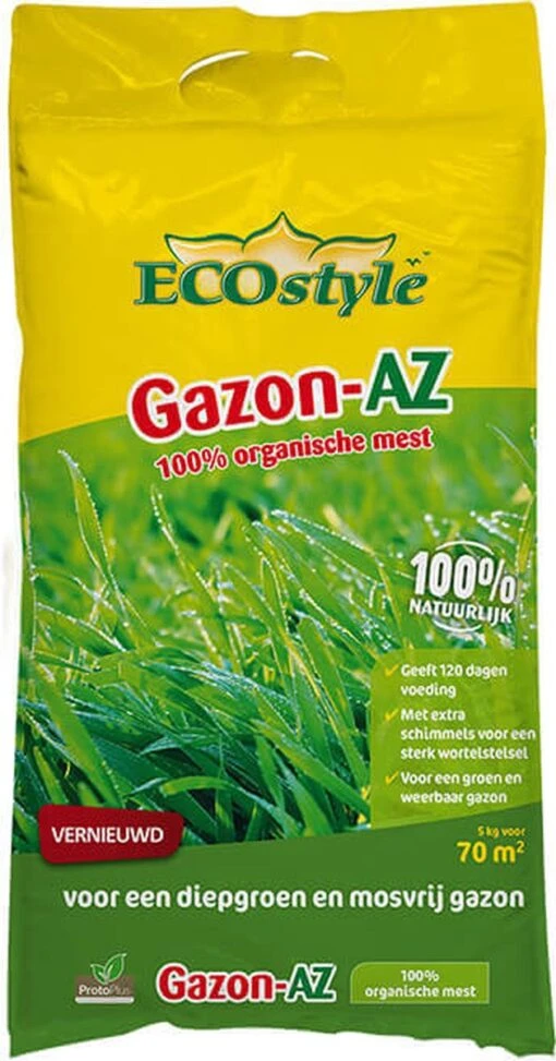 ECOstyle Gazon AZ Organische Gazonmest – Voor Diepgroen En Sterk Gazon – Geeft Tot 120 Dagen Voeding – Werkt Tegen Mos - 265 M² - 20 KG -Tuinwerk Verkoop 629x1200 1