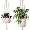 Plantenhanger - Plantenhanger Macrame - Set Van 2 - Wit - Knopen - Luxe Gevlochten Touw - Met Ophang Haken - Fienosa -Tuinwerk Verkoop 632x1200 2