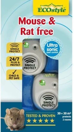 ECOstyle Mouse & Rat Free Tegen Muizen En Ratten - Ecologisch, Vriendelijk & Hyienisch - Veilig Voor Kinderen En Huisdieren - 30 + 30 M² - Voor 2 Kamers -Tuinwerk Verkoop 672x1200