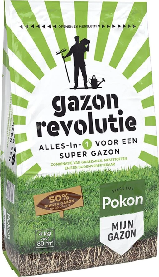 Pokon Gazon Revolutie - 4kg - Gazonmest / Graszaad / Bodemverbeteraar - Geschikt Voor 80m² - Binnen 15 Dagen Resultaat -Tuinwerk Verkoop