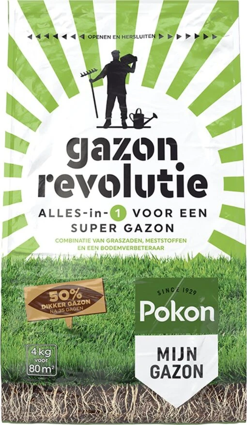 Pokon Gazon Revolutie - 4kg - Gazonmest / Graszaad / Bodemverbeteraar - Geschikt Voor 80m² - Binnen 15 Dagen Resultaat -Tuinwerk Verkoop