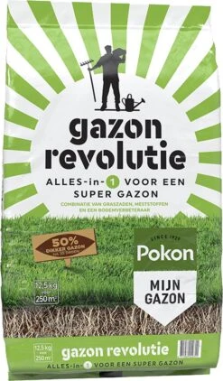 Pokon Gazon Revolutie - 12,5kg - Gazonmest / Graszaad / Bodemverbeteraar - Geschikt Voor 250m² - Binnen 15 Dagen Resultaat -Tuinwerk Verkoop 702x1200